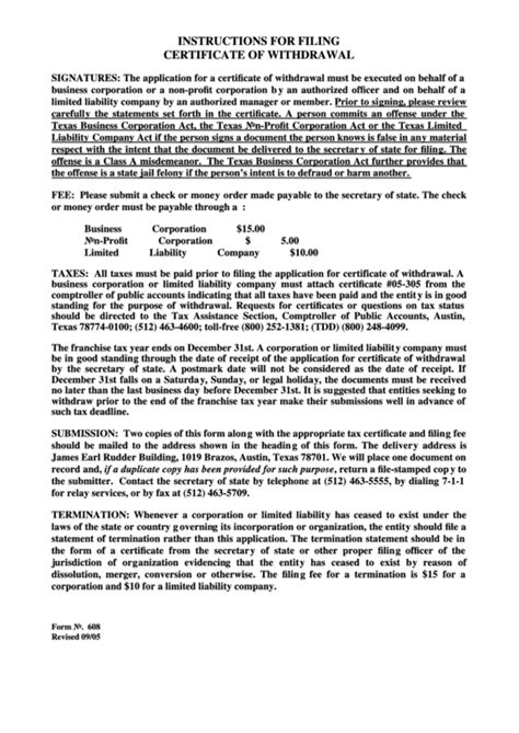 INSTRUCTIONS FOR FILING A CERTIFICATE OF WITHDRAWAL.